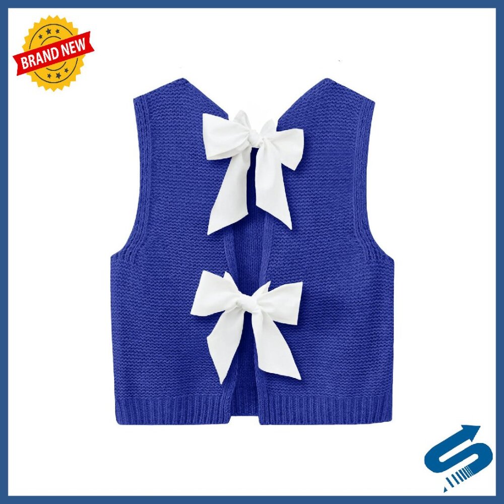 Sleeveless Knit Crop Tank Top With Bow Tie Back Detail